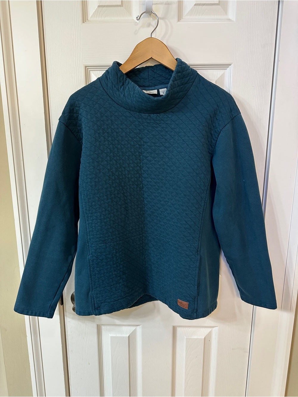 LL Bean womens quilted pullover cowl Teal Warm Preppy Chic XL